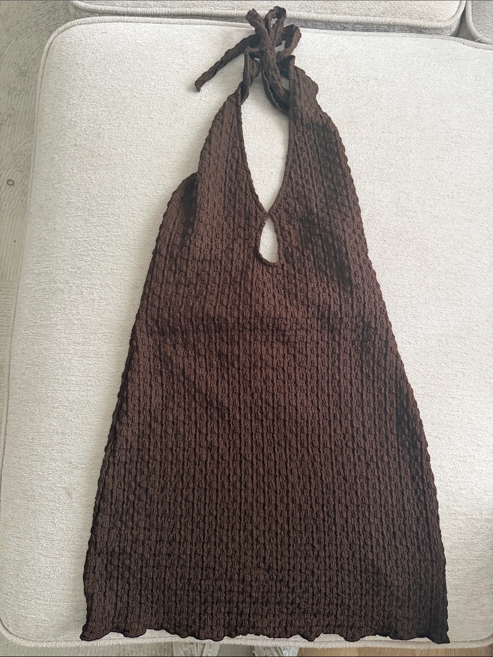 SHEIN Brown Textured Halter Mini Dress